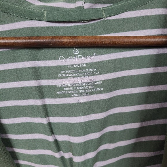 CuddlDuds Green Striped Open Front Hooded Cardigan Womens 1X - Picture 4 of 6